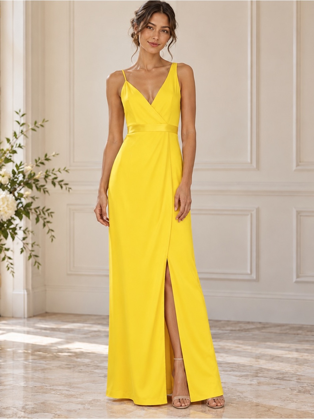 DVF Diane von Furstenberg Yellow V-Neck Formal Maxi Gown Size 0